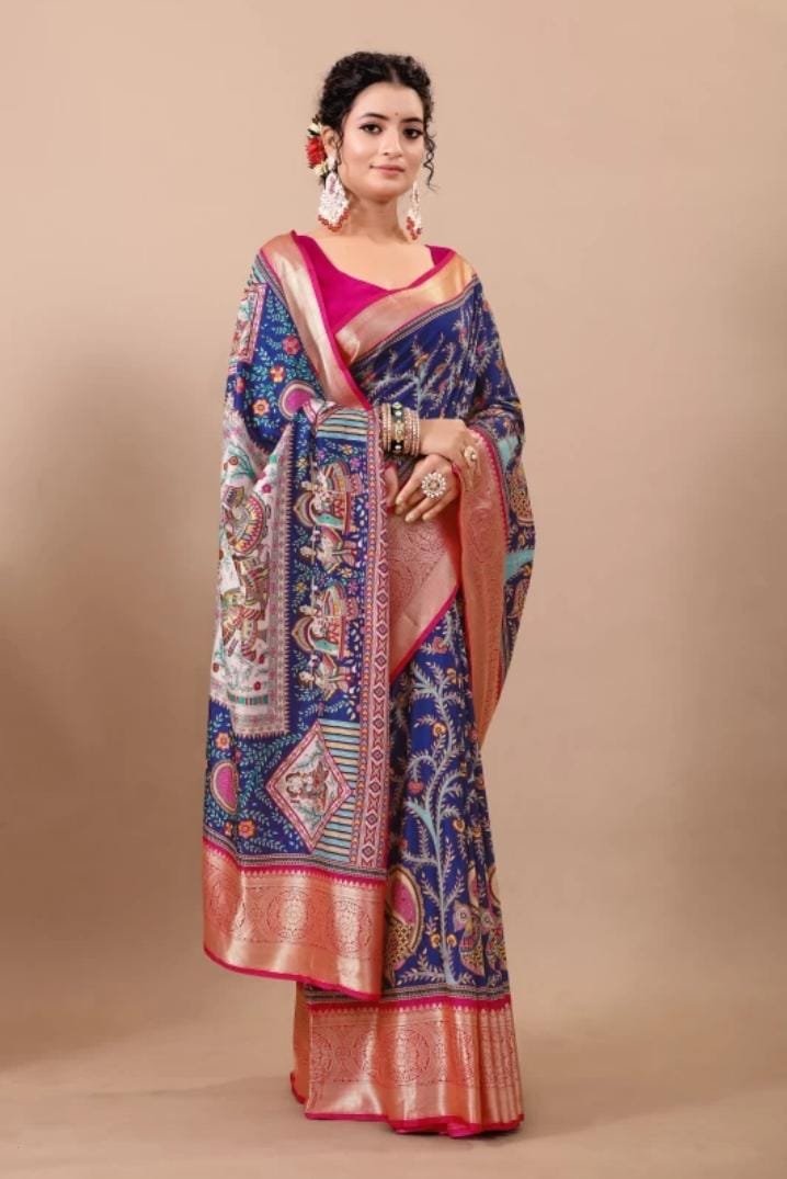 Embroidered Mysore Linen Saree  (Dark Blue)(sp27)Fk